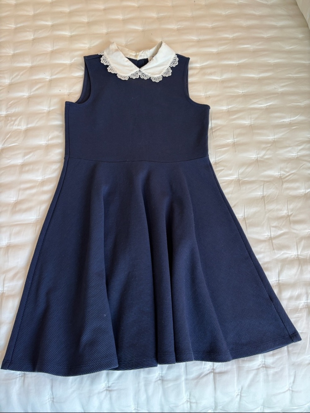 Janie and Jack Navy Sleeveless Fit-and-Flare Dress with White Lace Collar